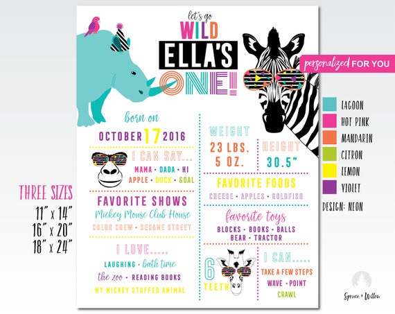 party animal birthday milestone sign, 1st birthday stat poster, chalkboard birthday poster, party animals milestone poster, milestone board Il_570xn