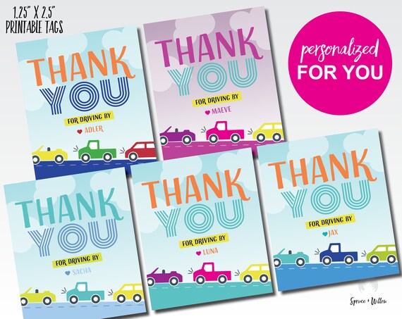 thanks for driving by tag, birthday parade favor tag, parade thank you tags printable, birthday parade thank you, drive by favor tag Il_570xn