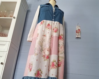 M L Boho Patchwork Shabby Chic Summer Tunic Top Festival T-shirt Dress