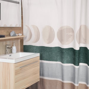 Boho Moon Shower Curtains, Stylish Neutral Color Bathroom Curtain