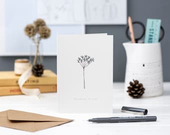 Thinking of you greetings card with illustrated stem