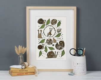 Steady Little Snail Wildlife Art Print from original illustration for nature seekers