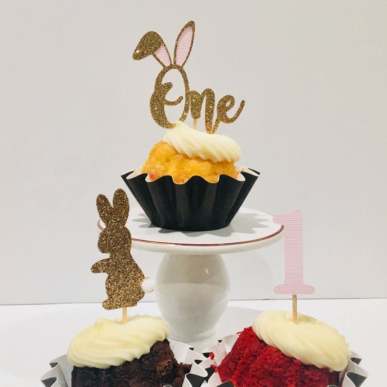 12ct Bunny Cupcake Topper First Birthday Cupcake Topper Etsy