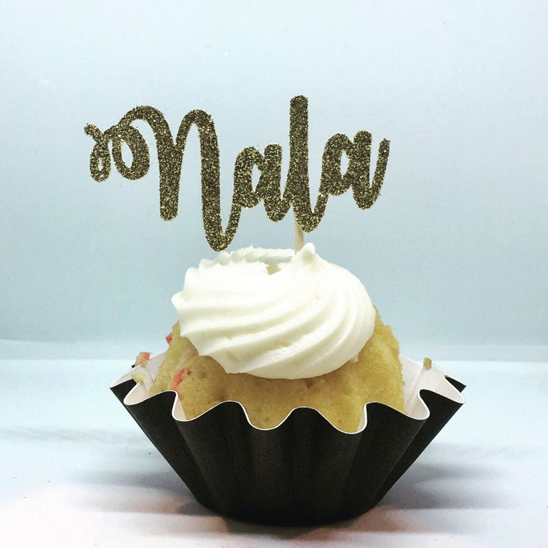 12ct Personalize glitter cupcake toppers custom name cupcake Etsy