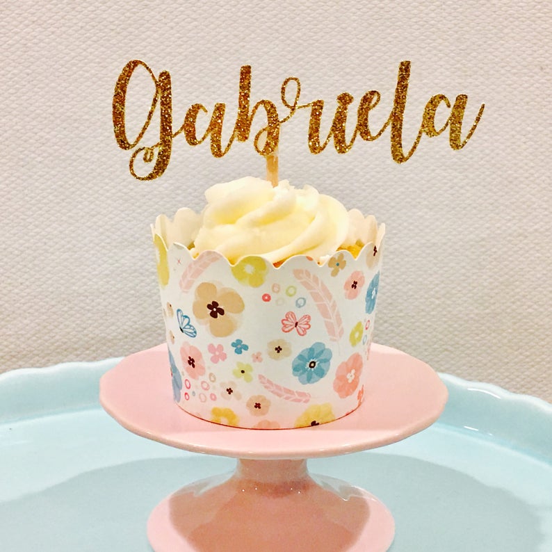 12ct Personalize glitter cupcake toppers custom name cupcake Etsy
