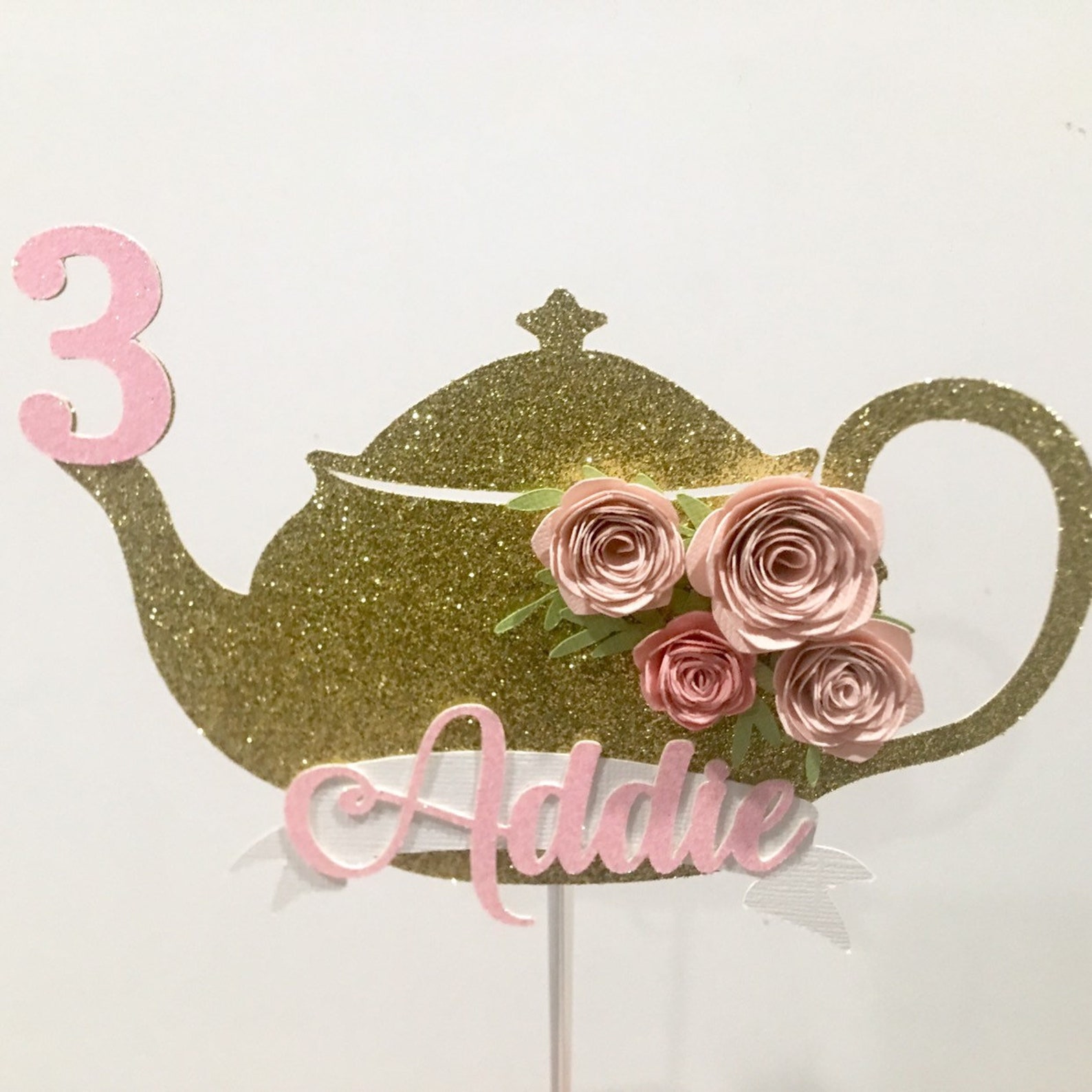 Teapot Cake Topper, Personalized Teapot Topper, Tea Party Cake Topper