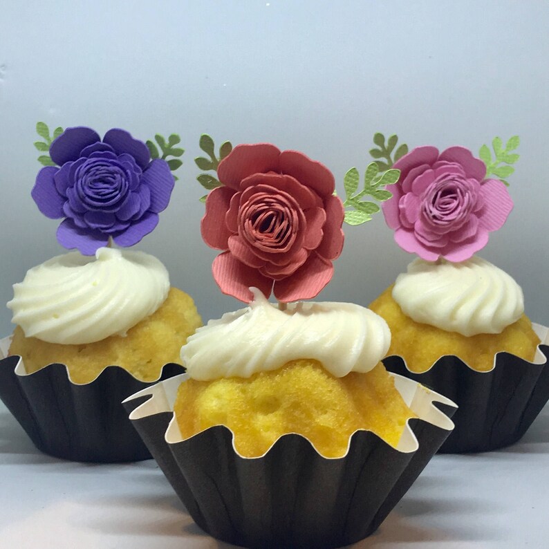 12ct Rose Cupcake Topper Flower Cupcake Toppers Tea Party Etsy