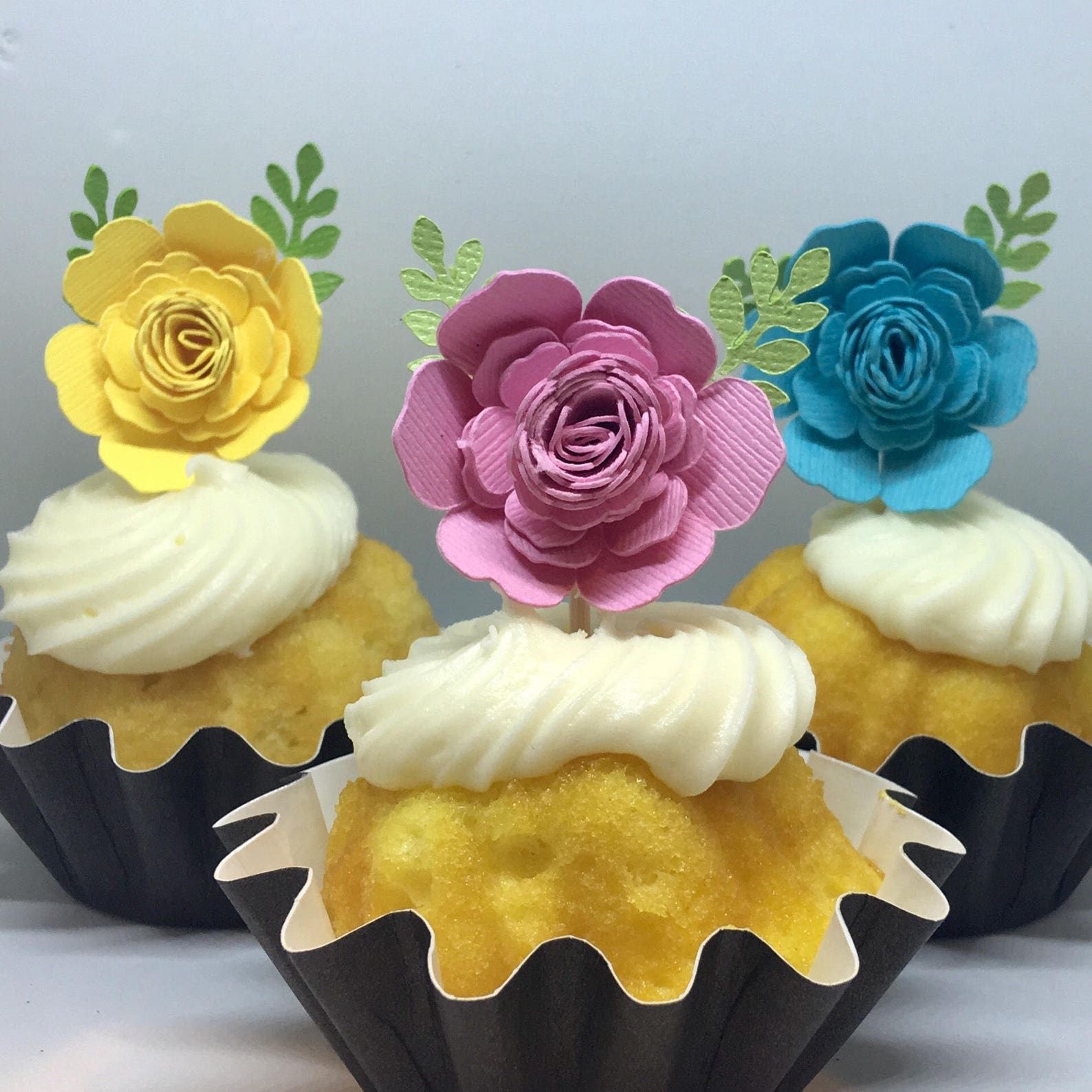 12ct Rose Cupcake Topper Flower Cupcake Toppers Tea Party Etsy