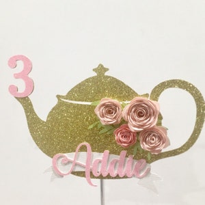 Teapot cake topper, personalized teapot topper, tea party cake topper. Teapot name cake topper