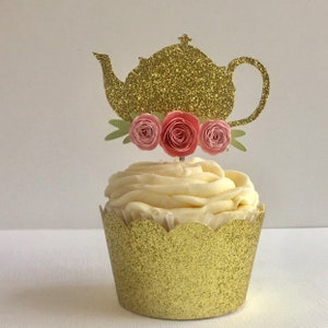 Tea party cupcake, Teapot toppers, teapot cupcake topper, tea party decoration, tea party cupcake toppers