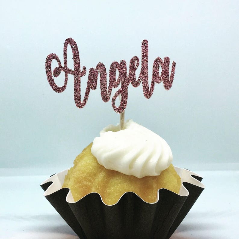 12ct Personalize Glitter Cupcake Toppers Custom Name Cupcake Etsy