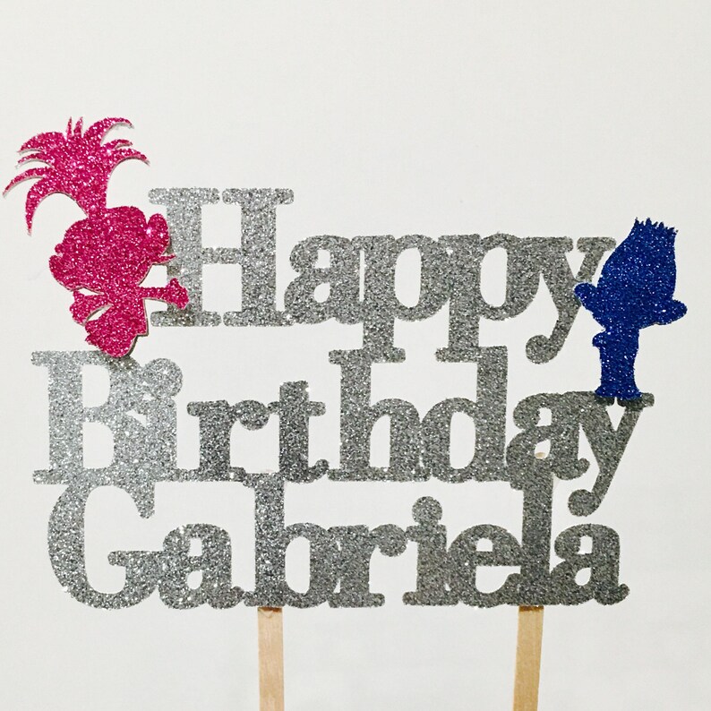 Trolls Personalize Name Glitter Cake Topper Trolls Happy Etsy