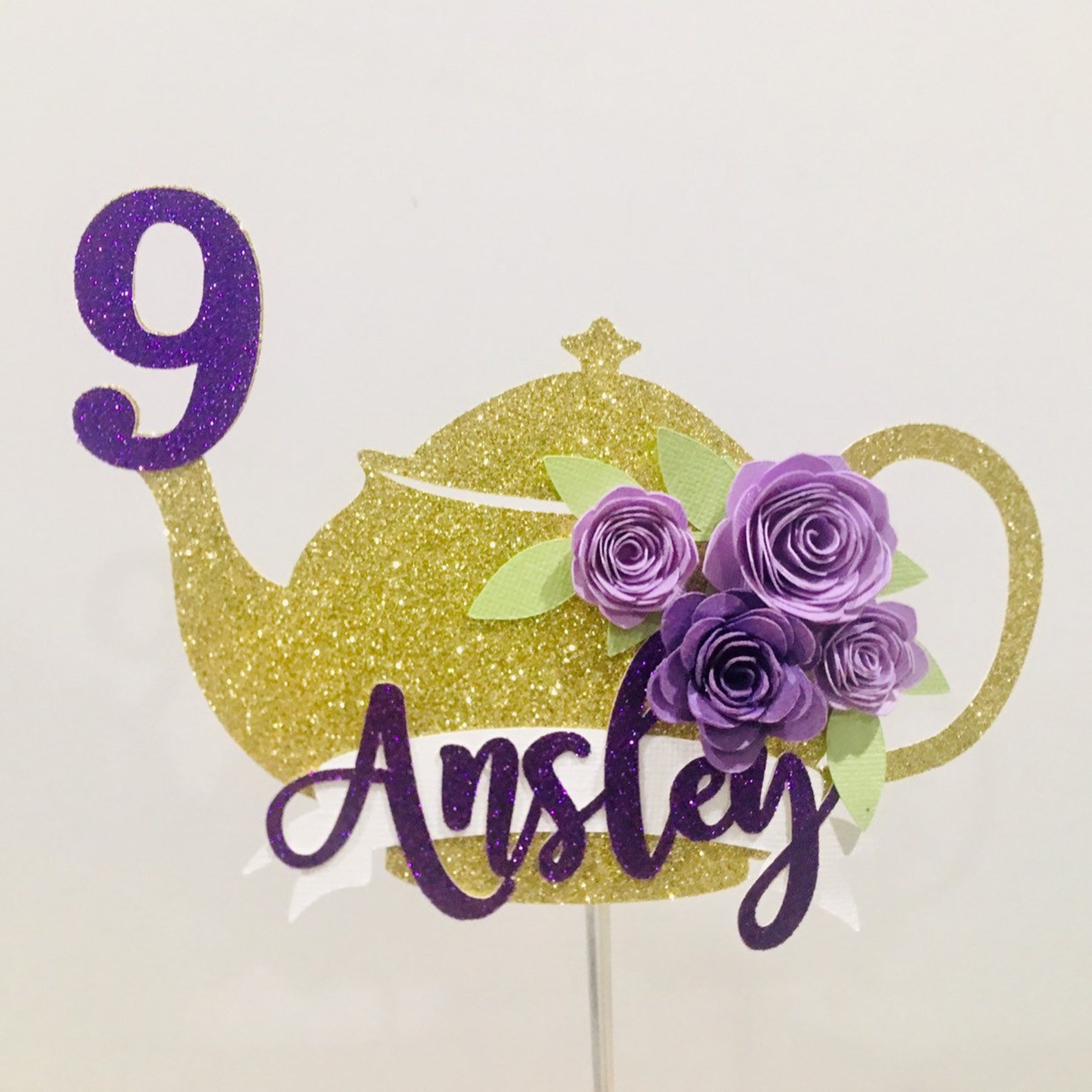 Teapot Cake Topper, Personalized Teapot Topper, Tea Party Cake Topper