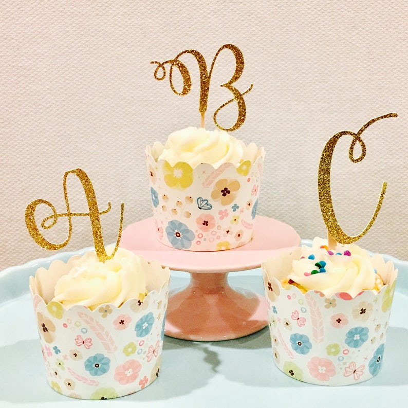 12ct Initial Cupcake Topper Letter Cupcake Topper Etsy