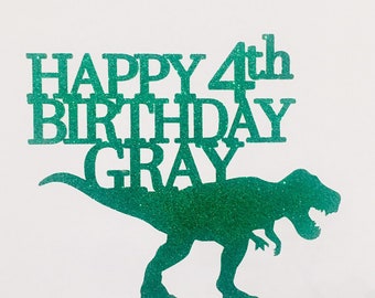 Personalize trex cake topper, dinosaur cake topper, trex personalized glitter topper