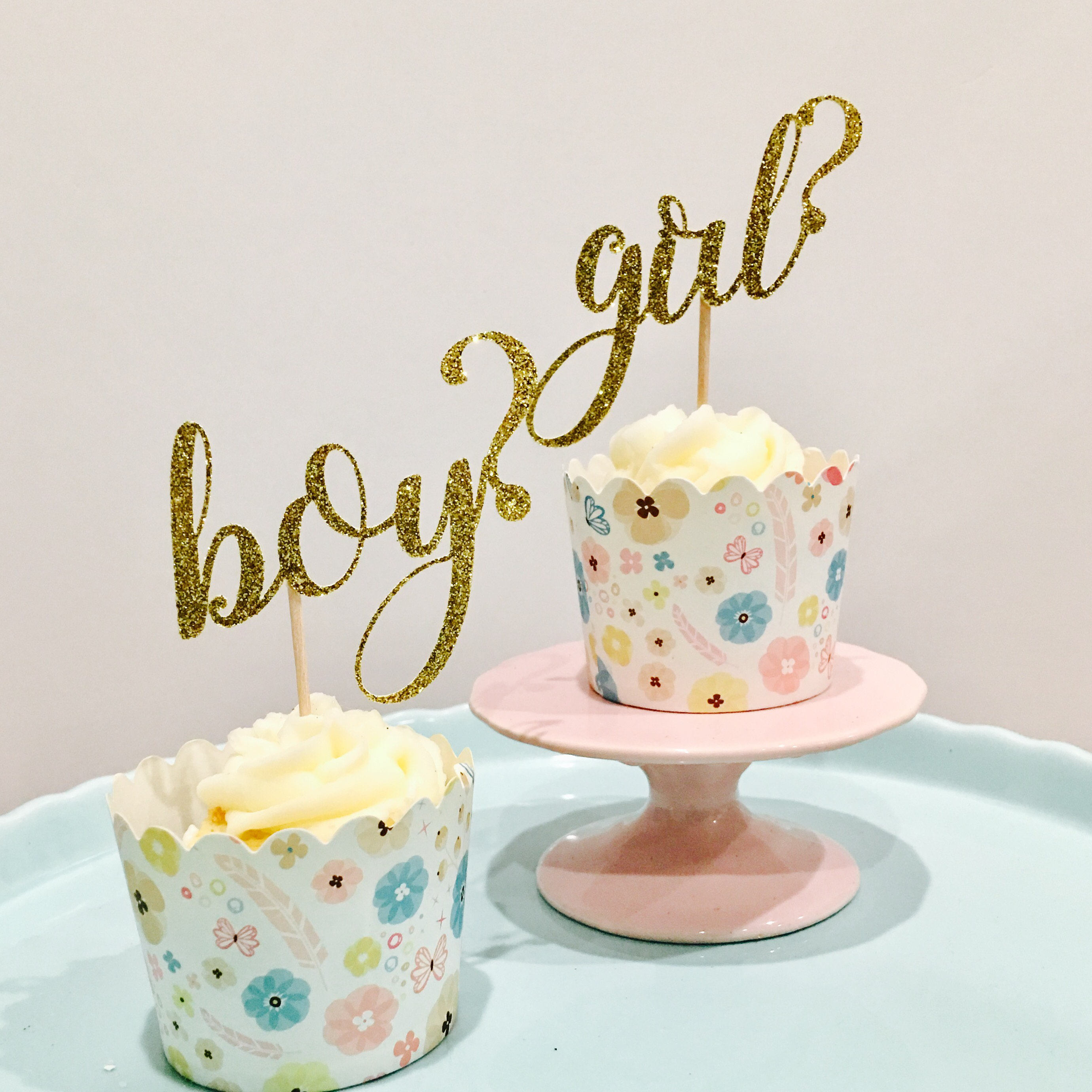 12ct boy Or Girl Glitter cupcake topper Girl or Boy Etsy