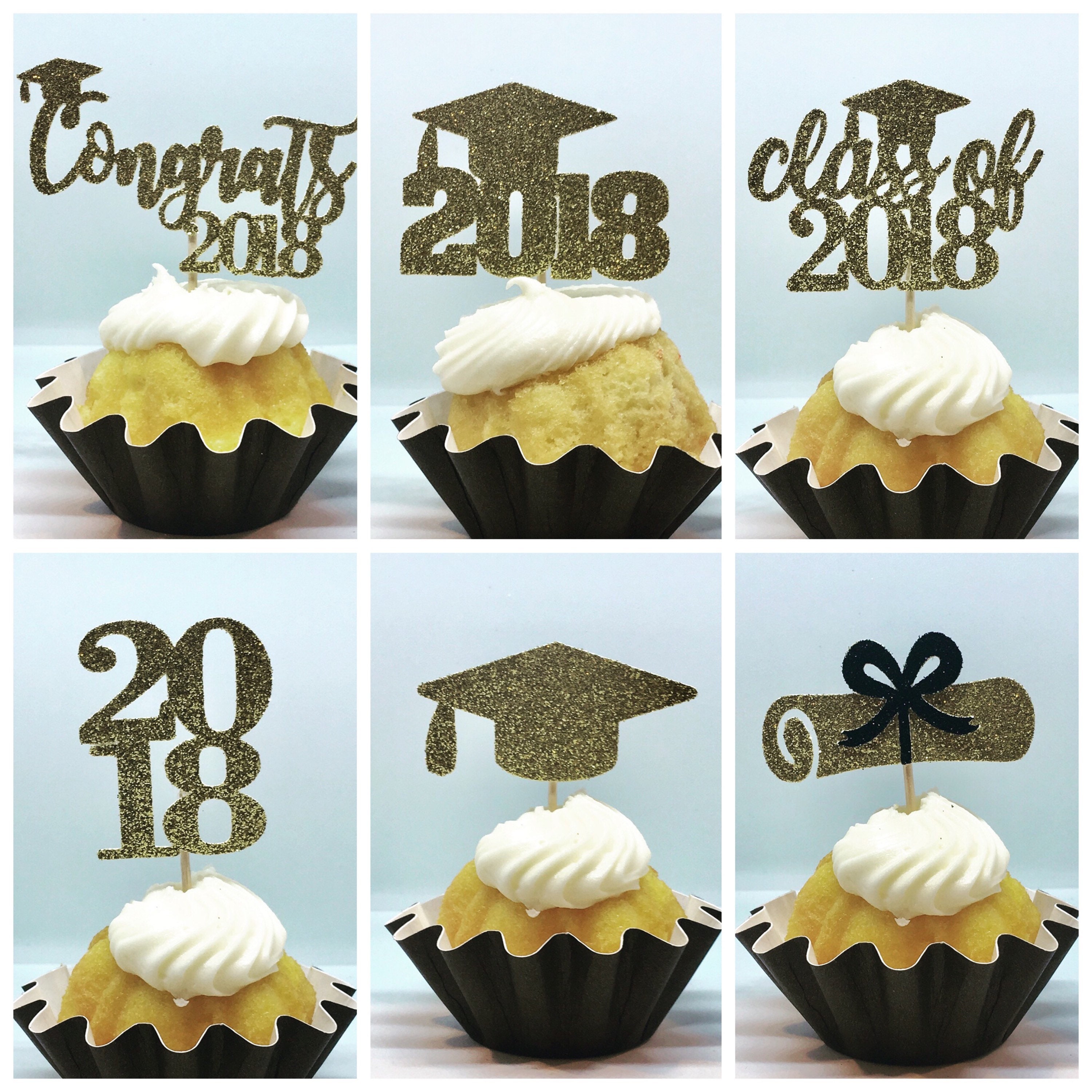 12ct graduation glitter cupcake toppers Graduation cupcake Etsy