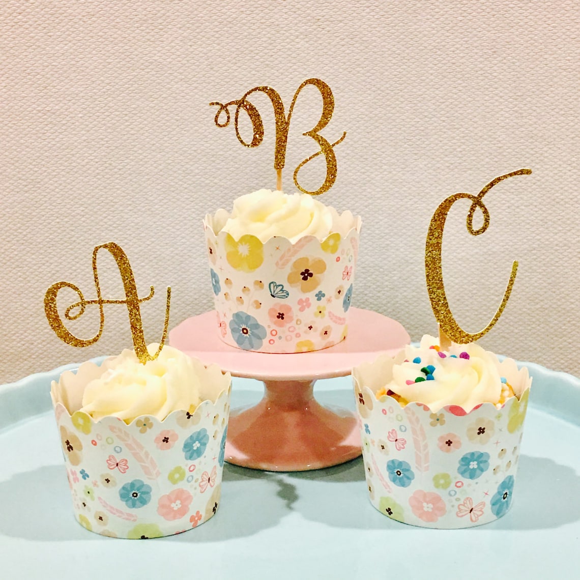 12ct Initial Cupcake Topper Letter Cupcake Topper Etsy