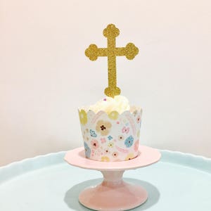 12ct Cross glitter cupcake toppers, holy cross cupcake topper, communion cupcake topper