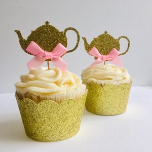 Tea party cupcake, Teapot toppers, teapot cupcake topper, tea party decoration, tea party cupcake toppers