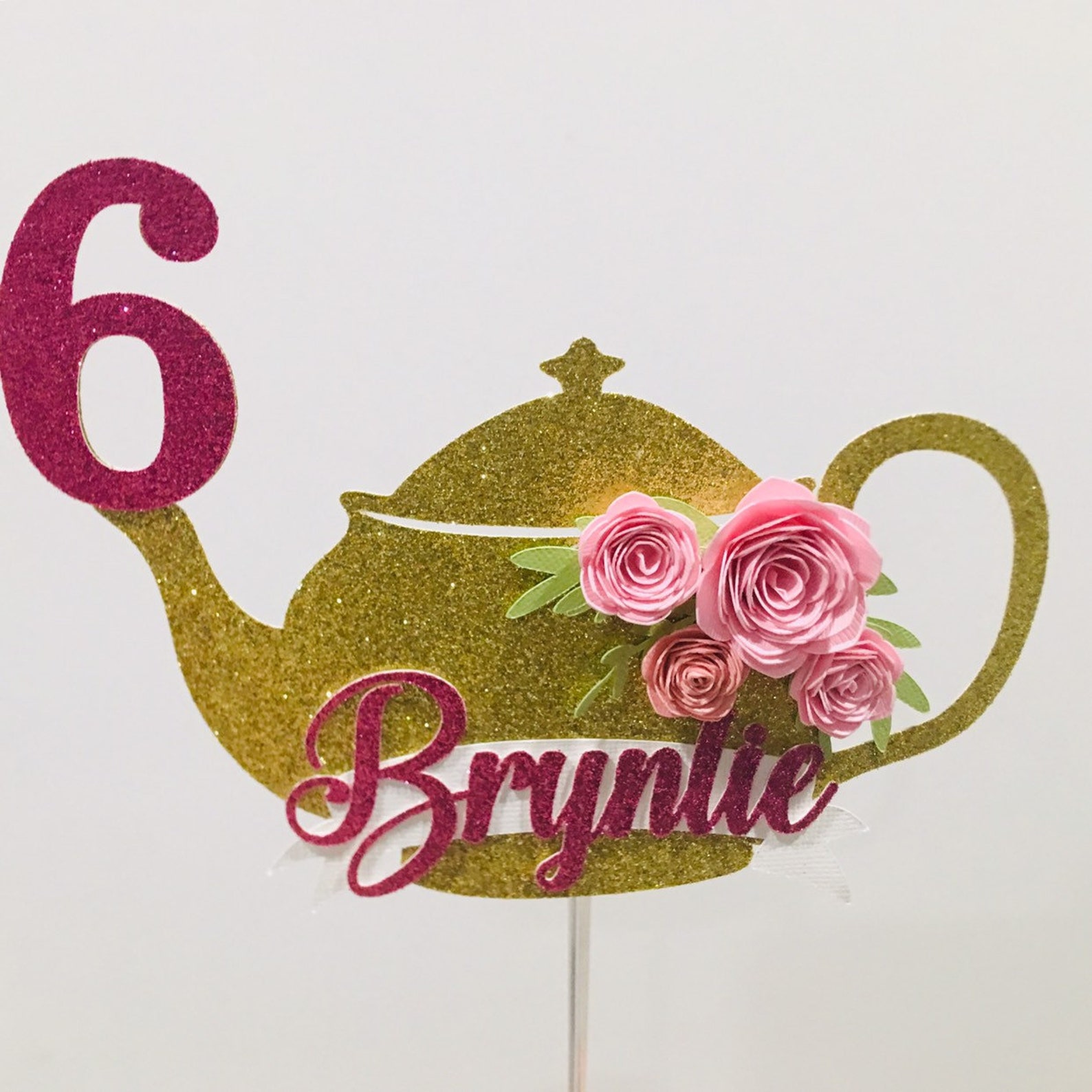 Teapot Cake Topper, Personalized Teapot Topper, Tea Party Cake Topper