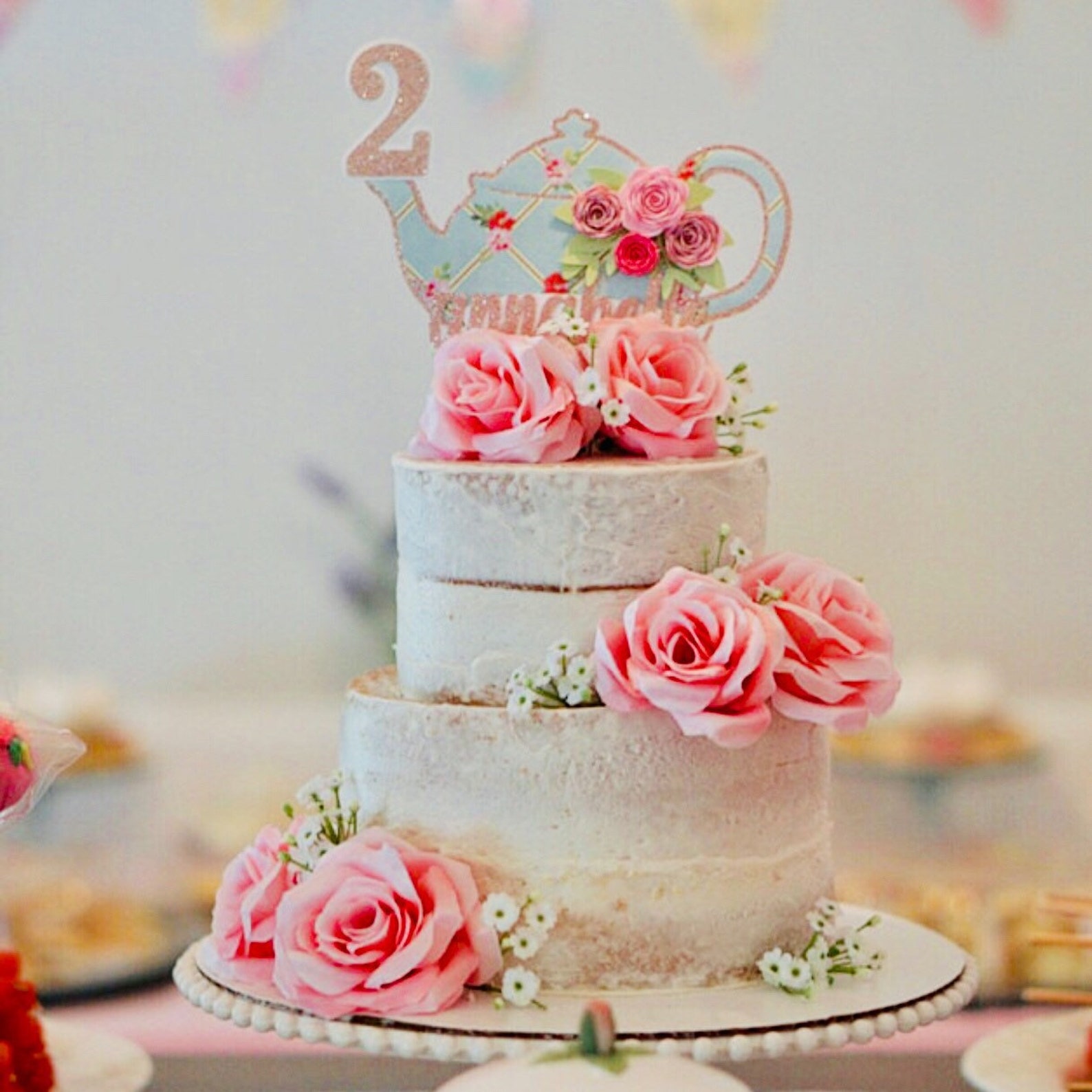 Teapot Cake Topper, Personalized Teapot Topper, Tea Party Cake Topper