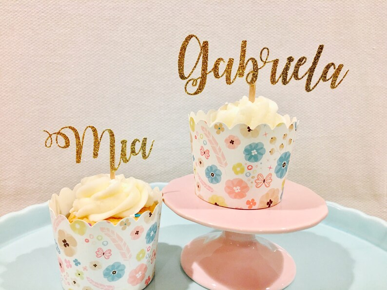 12ct Personalize Glitter Cupcake Toppers Custom Name Cupcake Etsy