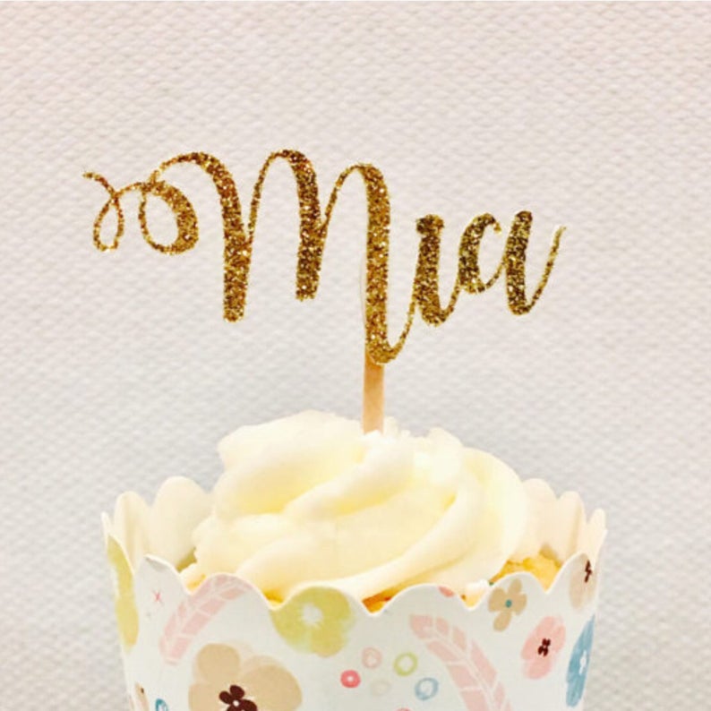12ct Personalize Glitter Cupcake Toppers Custom Name Cupcake Etsy