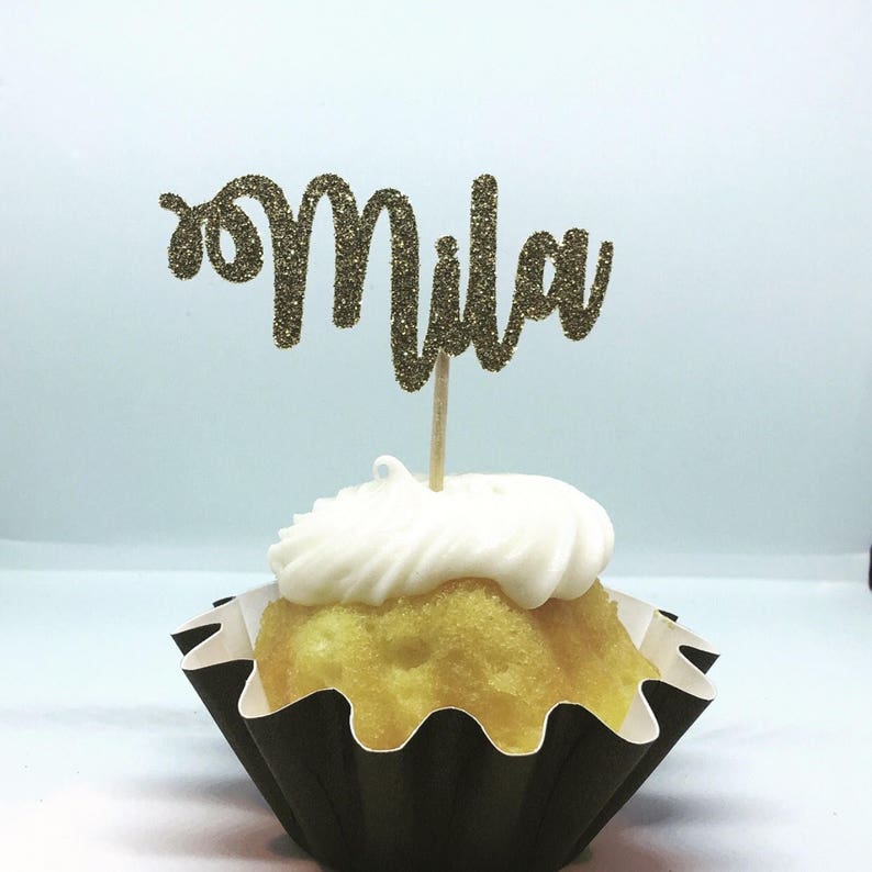 12ct Personalize glitter cupcake toppers custom name cupcake Etsy