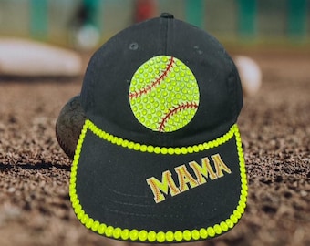 Strass hoed Softball Mama Honkbalhoed met blinged-out softbal