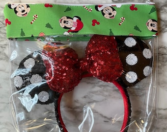 Bolsa navideña de Mickey y Minnie, Mickey, Minnie, Navidad, Bolsa de viaje, Bolsa de Disneyland, Bolsa de vinilo, Bolsa Disney, Bolsa de Mickey, Monedero, 305