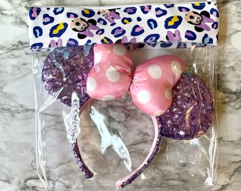 Minnie Mouse, Travel bag, Disneyland bag, vinyl bag, disney bag, Minnie, Minnie Bag, ear bag, cheetah print, 198