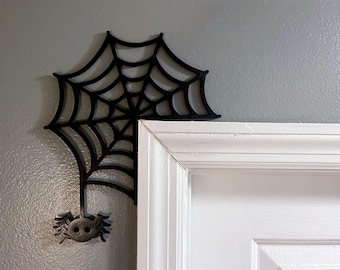 Spider Web Door Corner Wood Sign - Halloween Fall Decor