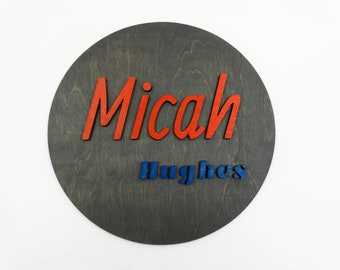Letrero redondo personalizado para guardería: placa de madera con nombre para bebé