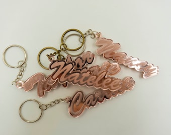 Personalized Rose Gold Mirrored Acrylic Keychain: Engraved Name Tag