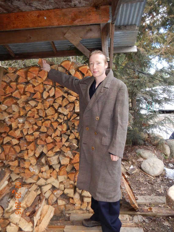1930s Men;s Double Breasted Tweed Overcoat - Size