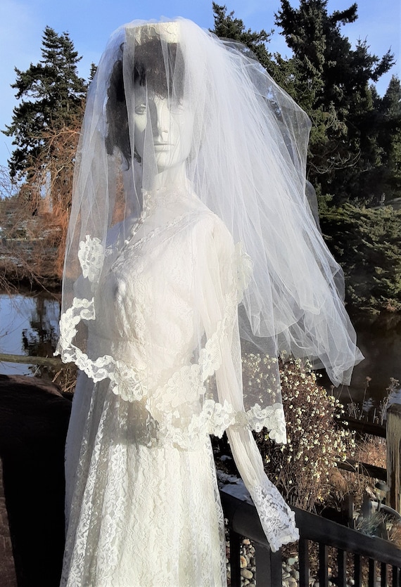 Gunnesax Romantic 1970s White Lace Gown / Wedding
