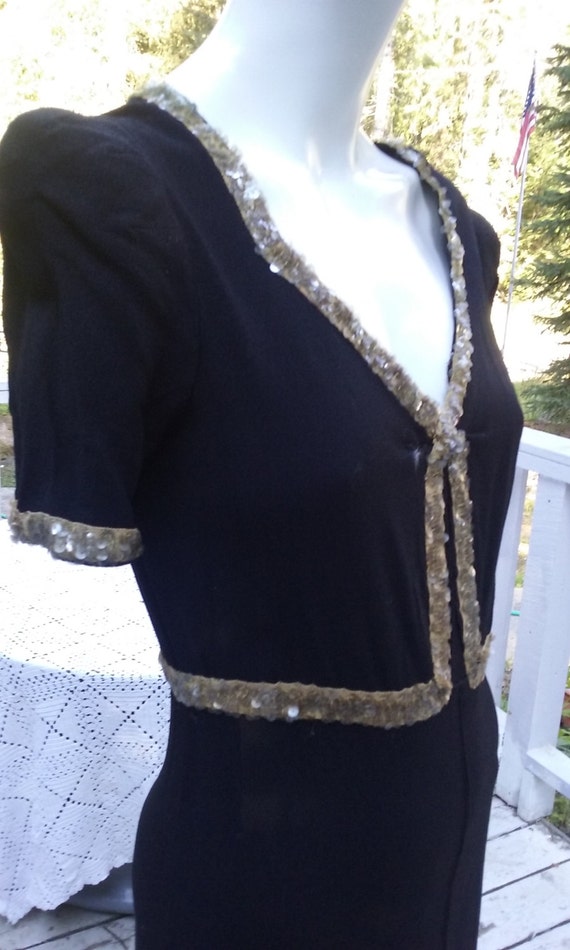 1930s Black Crepe Bias Cut Evening Dress