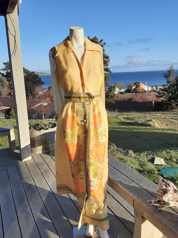 1960s Shaheen Label Yellow Floral Hostess Gown - S