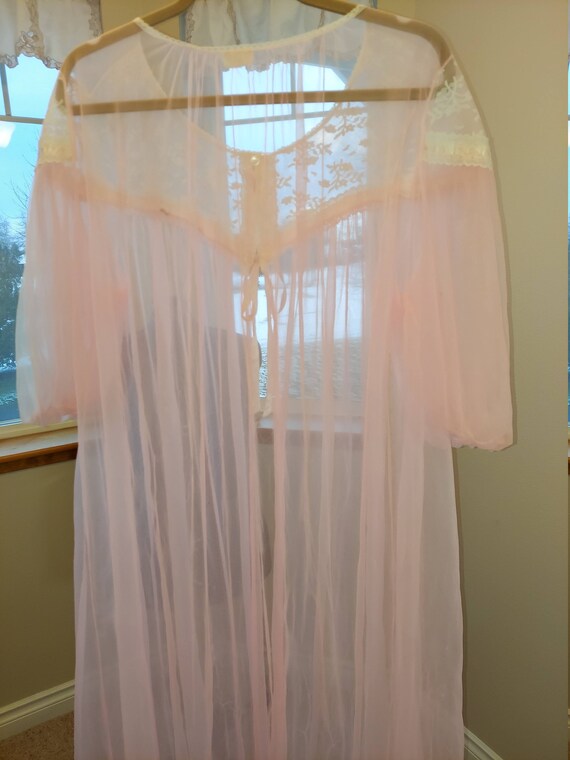 1970s Sheer Pink Gown Lace Neckline - image 2