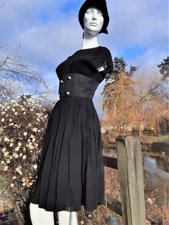 1950s Black Chiffon Sleeveless Dress - Label Symph