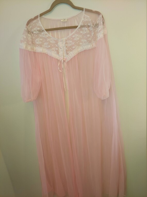 1970s Sheer Pink Gown Lace Neckline - image 7