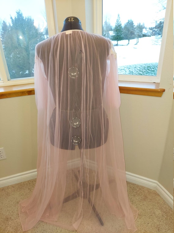 1970s Sheer Pink Gown Lace Neckline - image 5