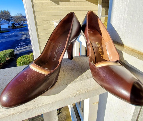 50s Brown Leather and Lizard Cap Toe Pumps - 7A – Better Dresses