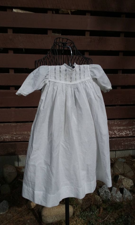 Edwardian Baby White Cotton Gown - Vertical Pintuc
