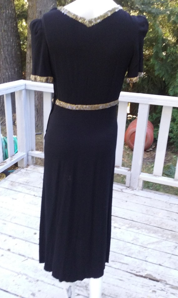 1930s Black Crepe Bias Cut Evening Dress