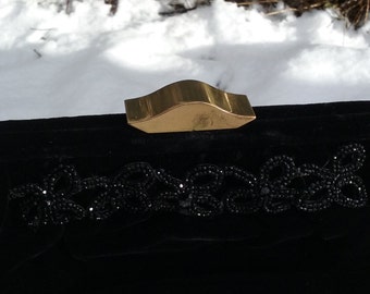 1930s Black Velvet Evening Bag with Gold Closure and Jet Bead Detail