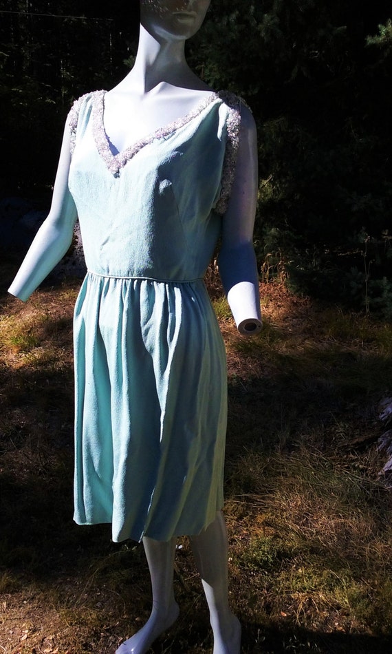 1930s Pale Acqua Sleeveless Crepe Dress - Size 6