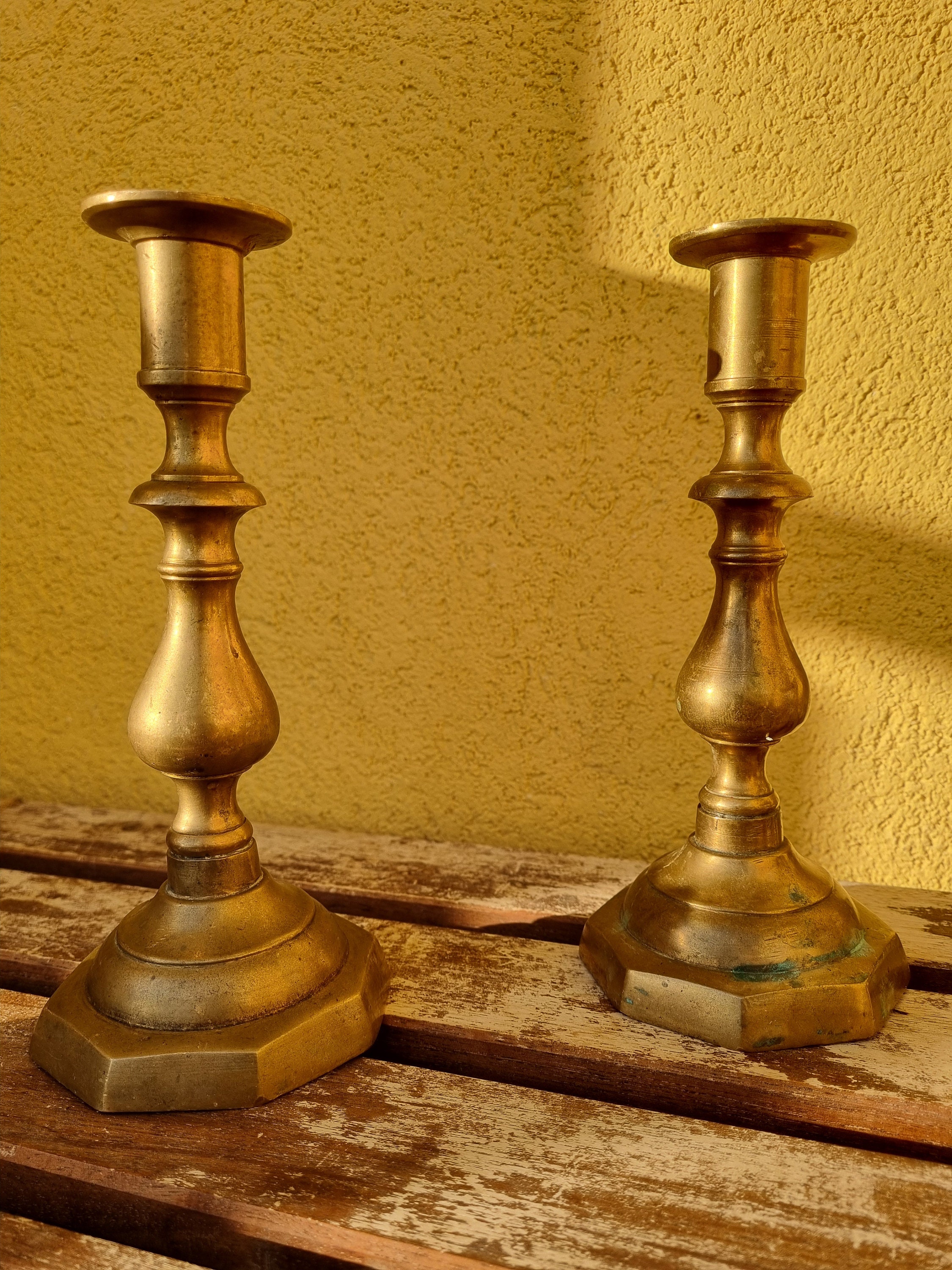 Set of 2 Antique Solid Brass Candlesticks From France (early Years