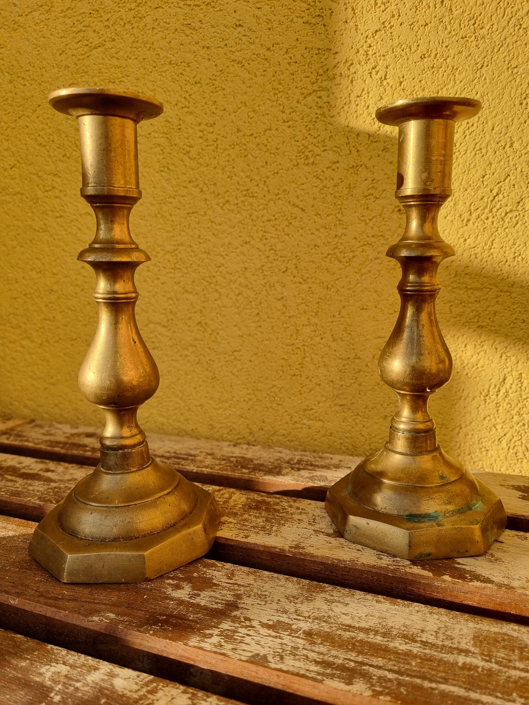 Set of 2 Antique Solid Brass Candlesticks From France (early Years
